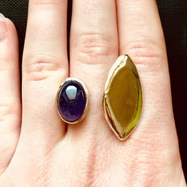 Anello in Bronzo con Ametista cabochon