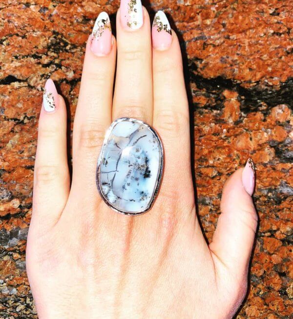 Anello regolabile in Argento925 e Agata Denditrica