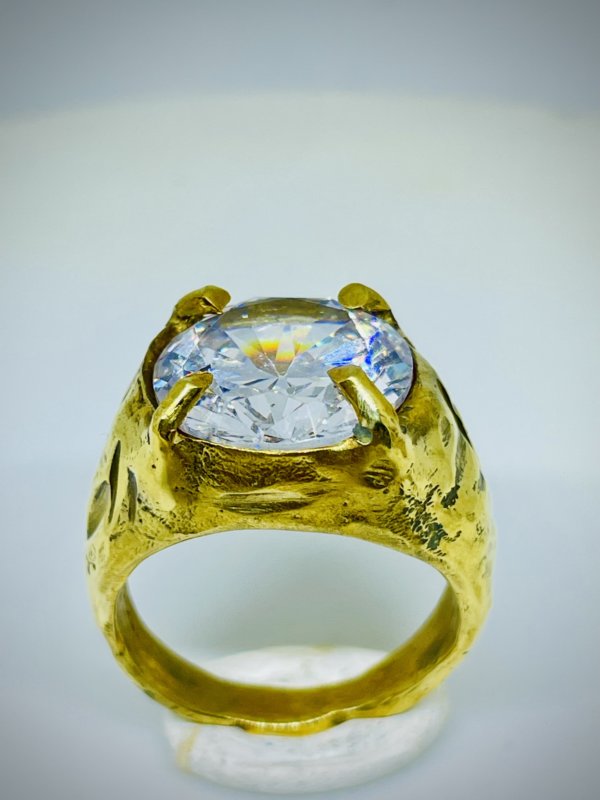 Anello in ottone e acquamarina realizzato con la tecnica della sabbia misura 15.5 a richiesta altre misure - immagine 7