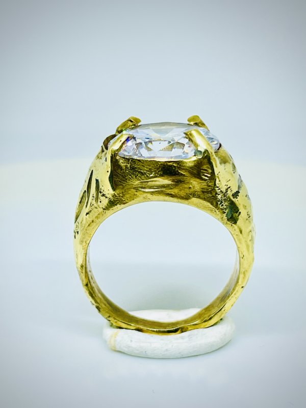 Anello in ottone e acquamarina realizzato con la tecnica della sabbia misura 15.5 a richiesta altre misure - immagine 6