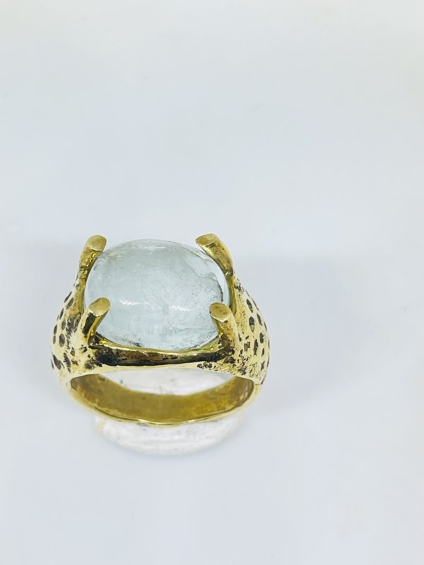 Anello in ottone e acquamarina realizzato con la tecnica della sabbia misura 15.5 a richiesta altre misure - immagine 5
