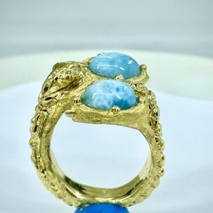 Anello in  ottone e Larimar con testa e coda di serpente