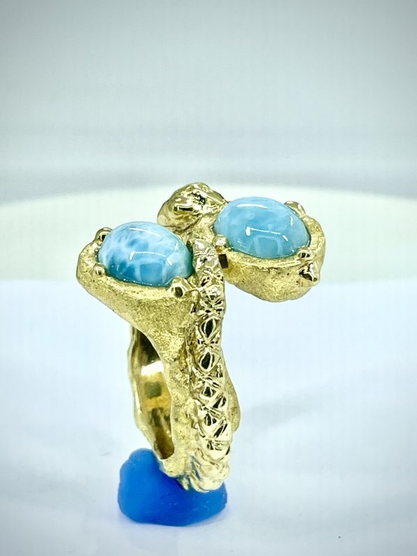 Anello in  ottone e Larimar con testa e coda di serpente - immagine 5